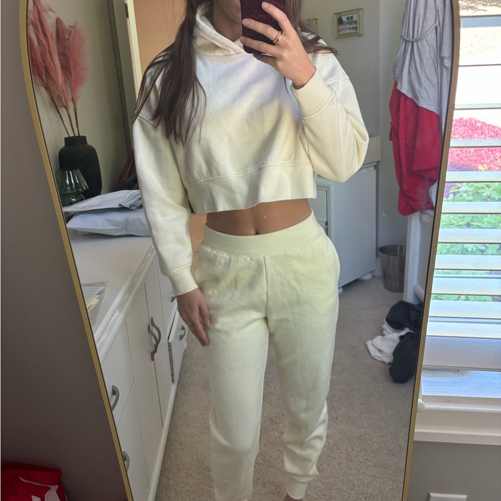 Cropped Hoodie and Jogger Set - Cream
